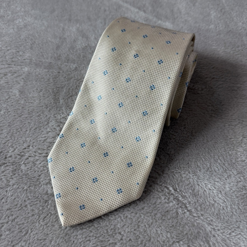 Brooks Brothers Mens Necktie Yellow Blue Geometric Floral 57x3.75 Office Wedding